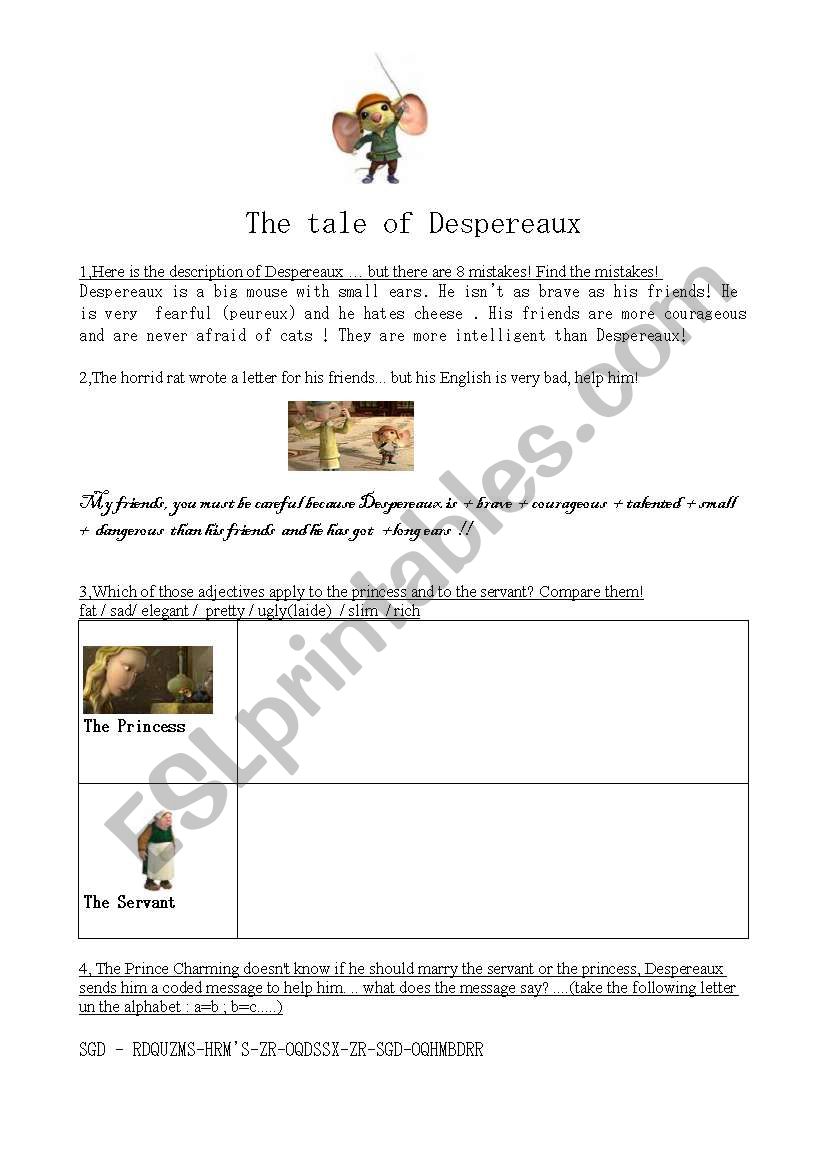 Comparative with Despereaux worksheet