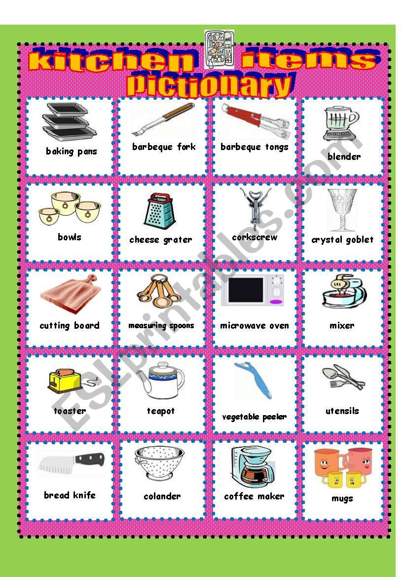 Household Items Pictionary - ESL worksheet by serkanserkan