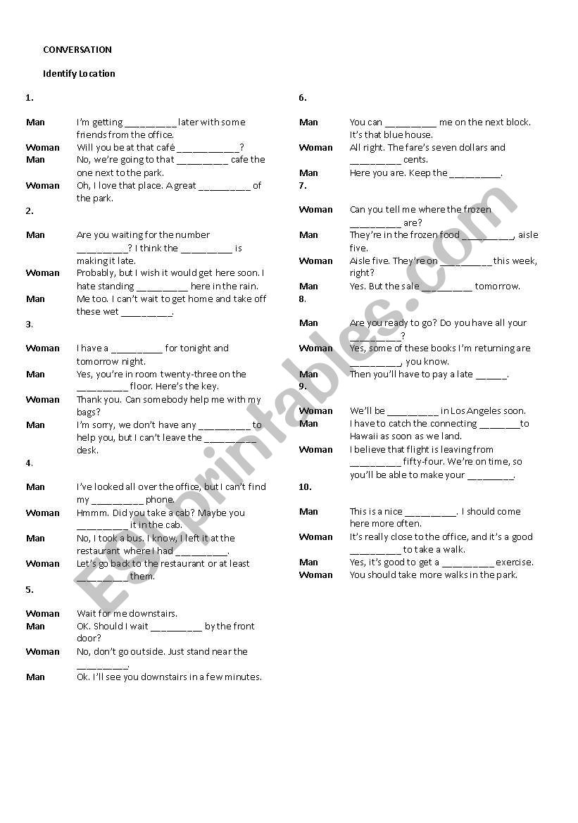 Identifying location worksheet