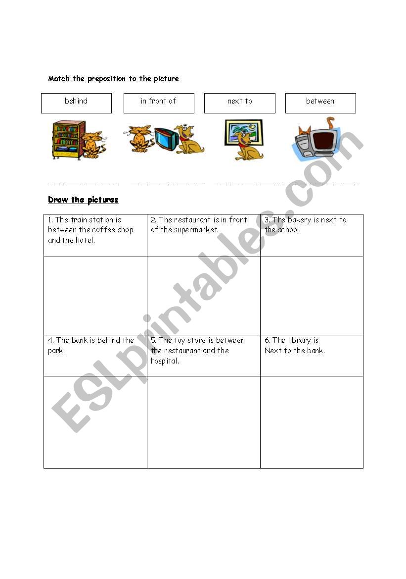 Preposition of place & places worksheet