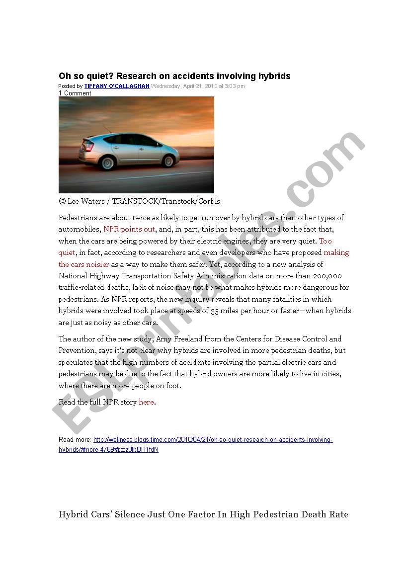 Hybrid cars worksheet