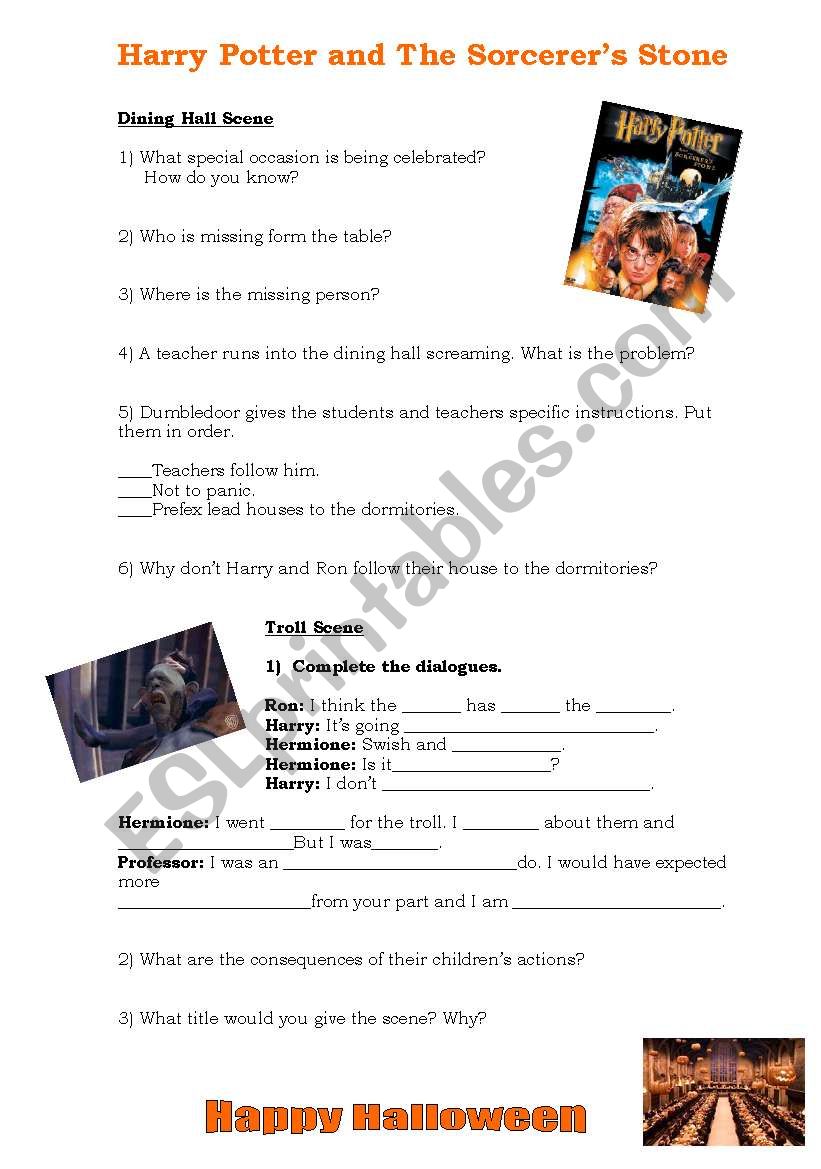 Harry Potter & the Sorcerer´s Stone Halloween Scene - ESL worksheet by ...