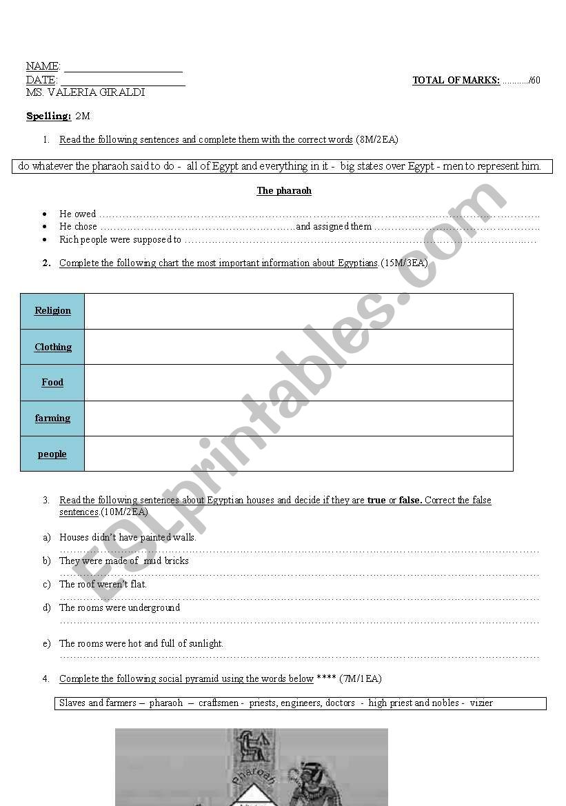 Egytp worksheet