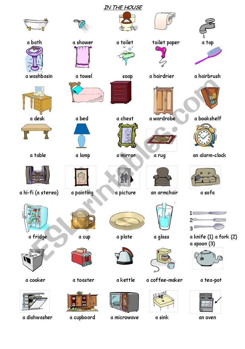 Things in a house - ESL worksheet by inlaong