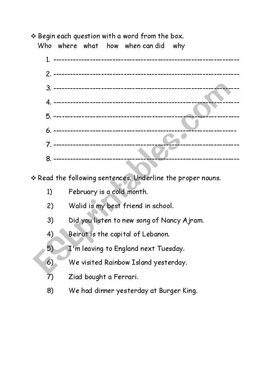 proper noun worksheet