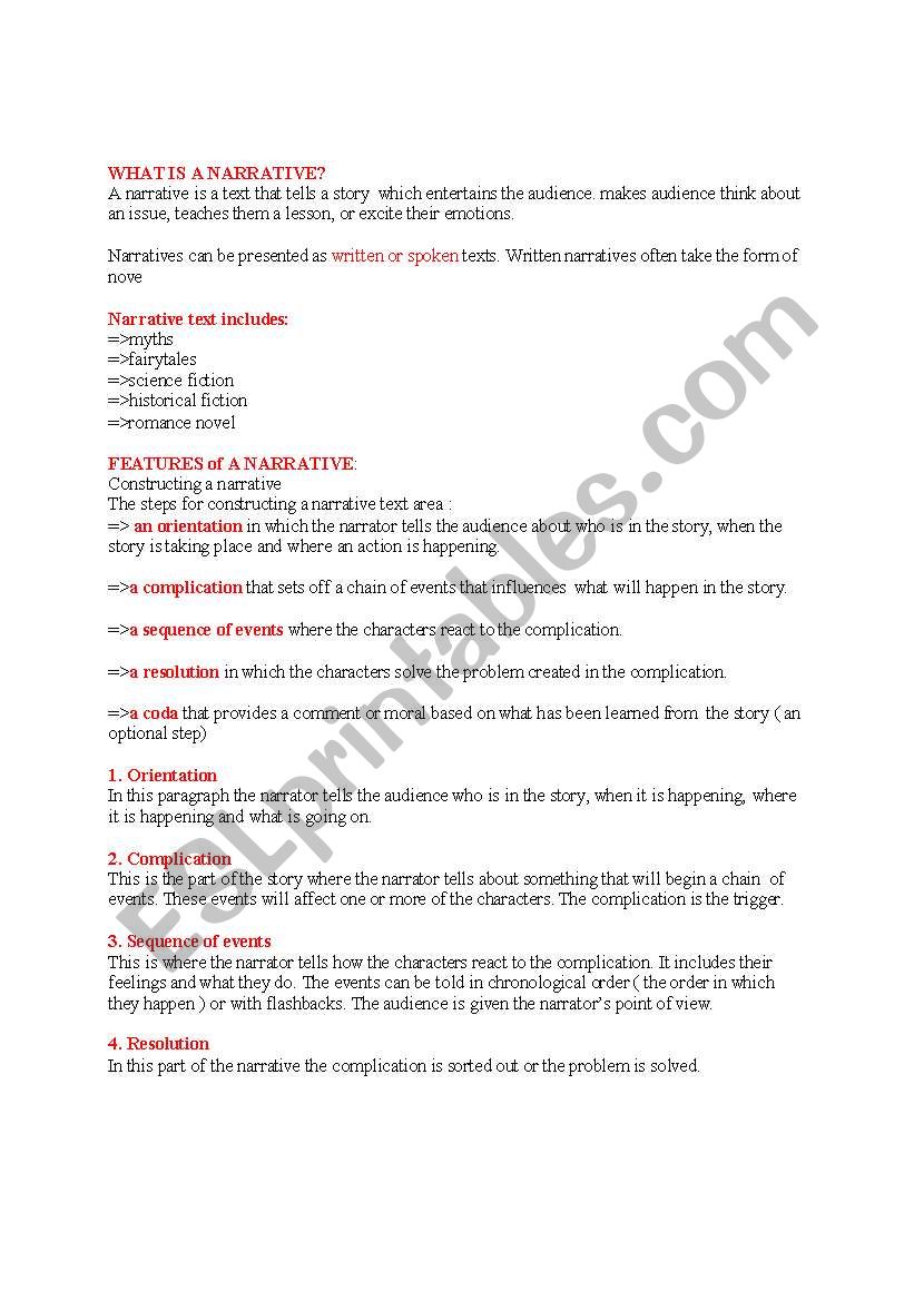 narrative text worksheet