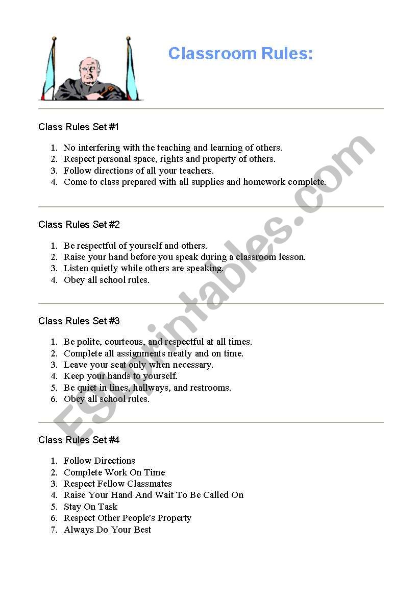 classroom rules worksheet