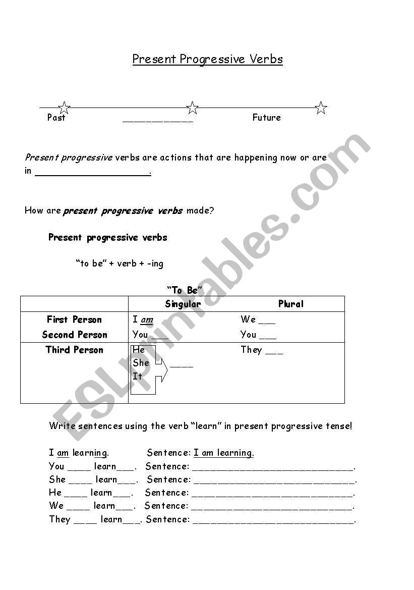 Present Progressive Verbs worksheet