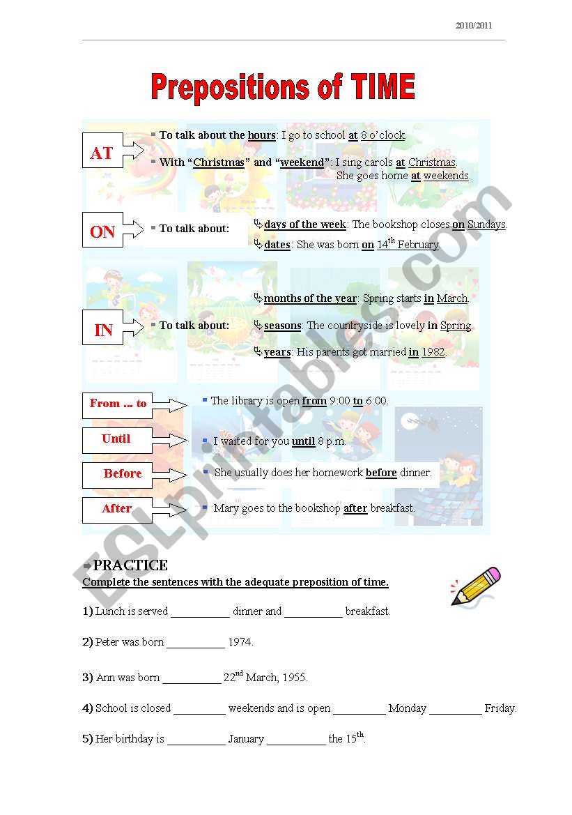 Prepositions of time - ESL worksheet by teacher liliana