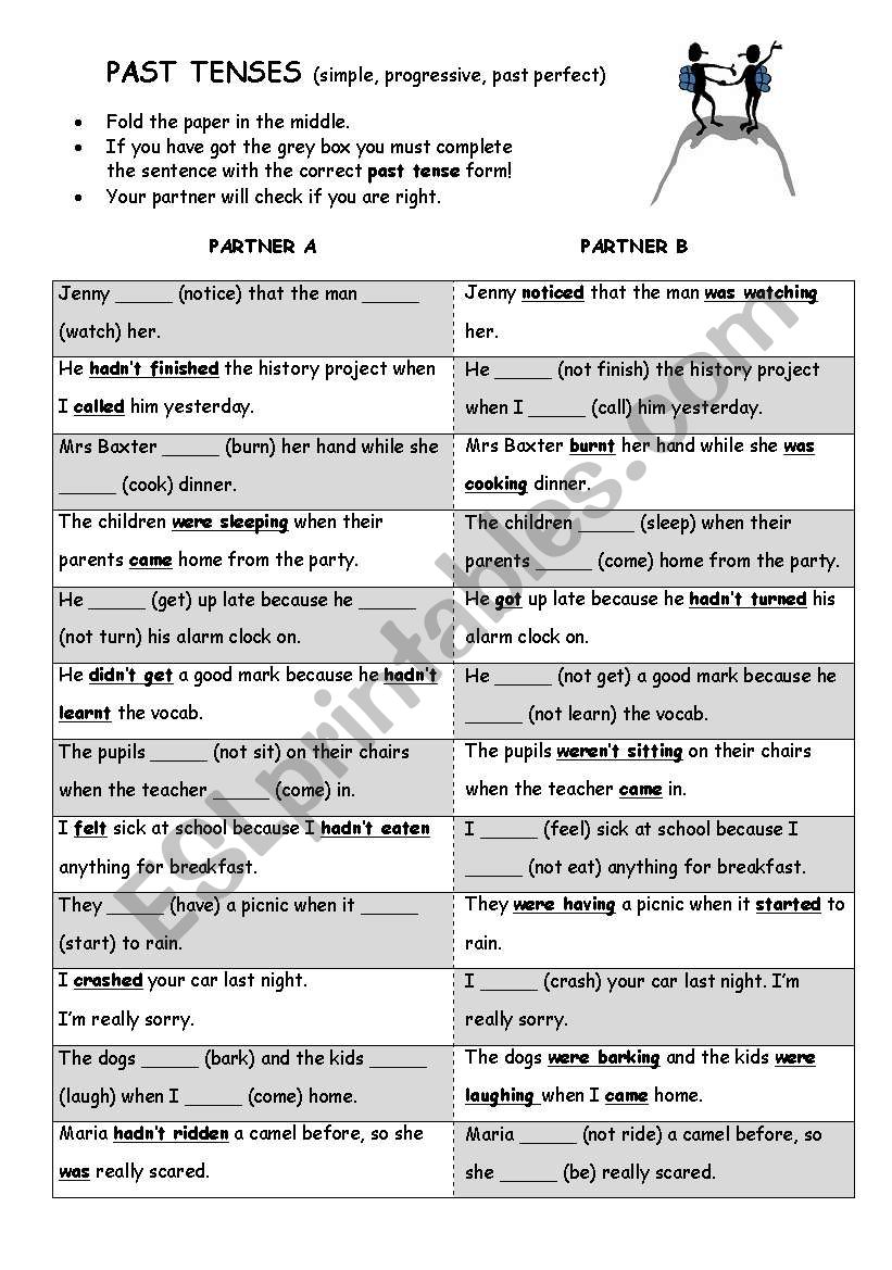 Past tenses tandem activity worksheet