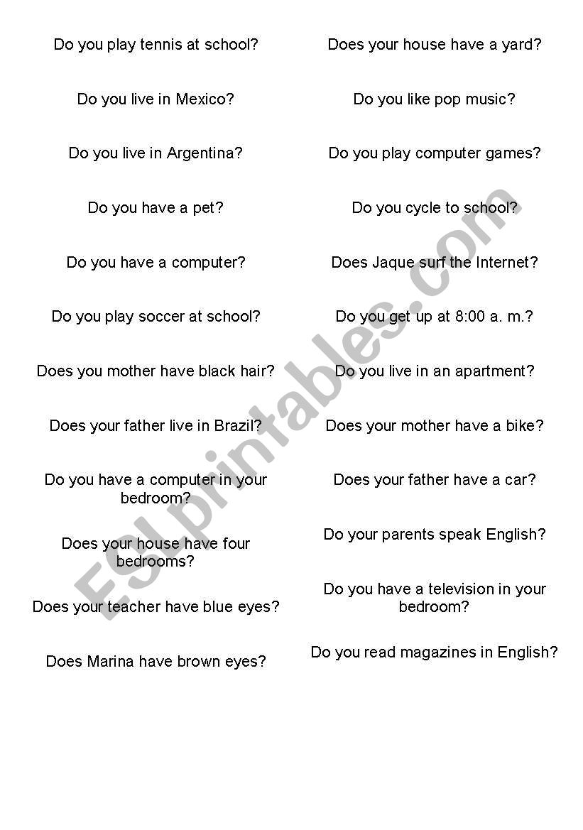 Do you...? worksheet