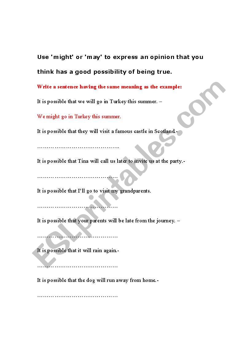 Might & Might not worksheet