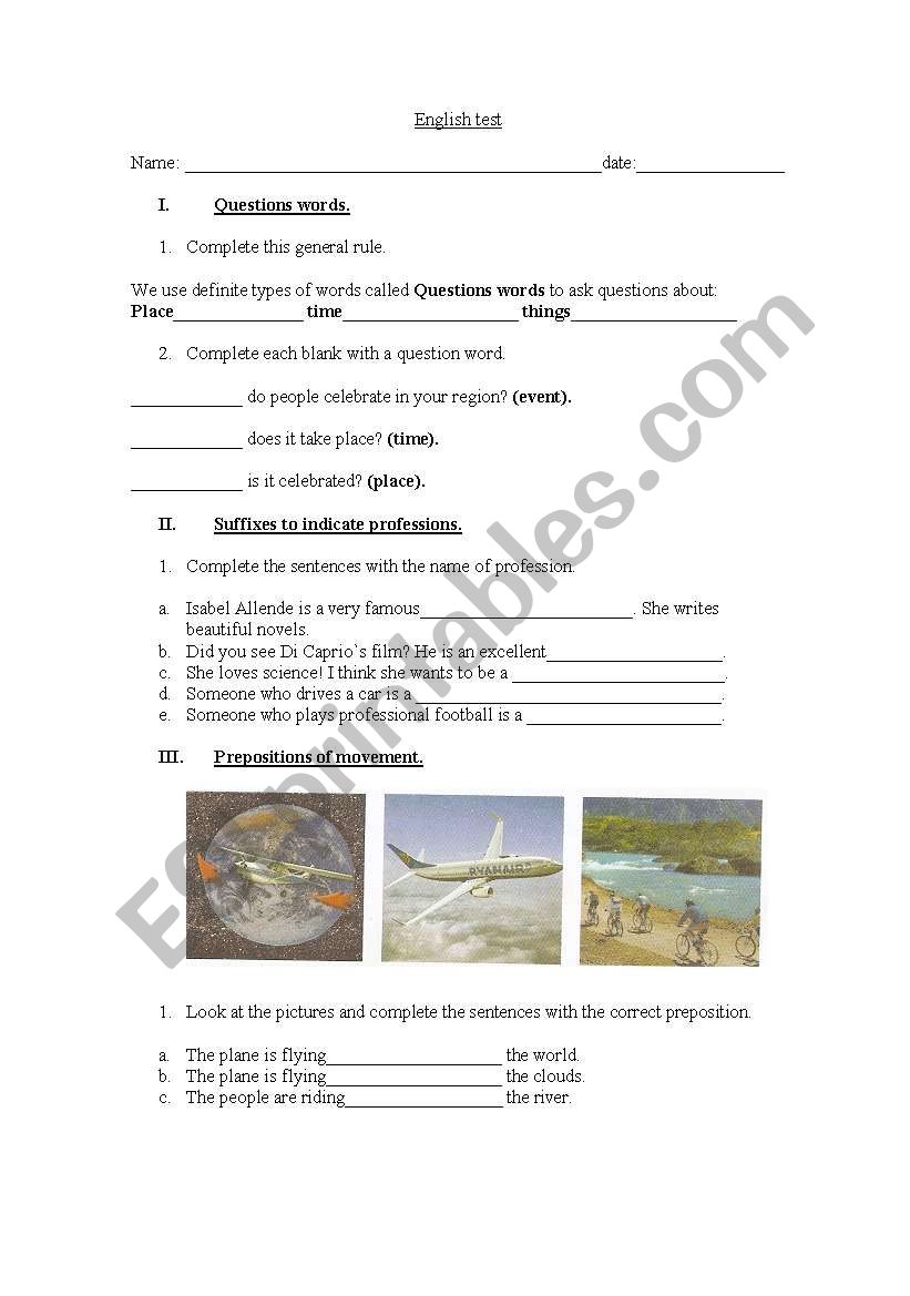 English test 7 grade worksheet