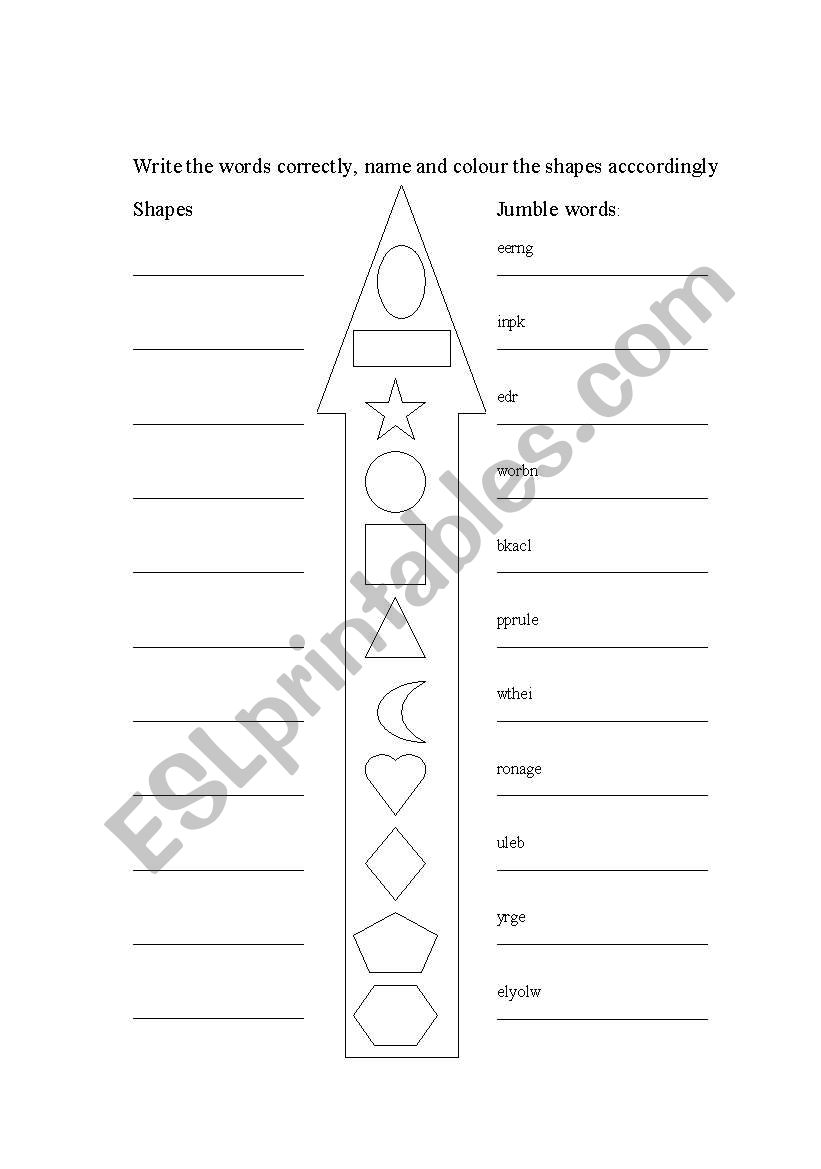 Colour and shapes worksheet