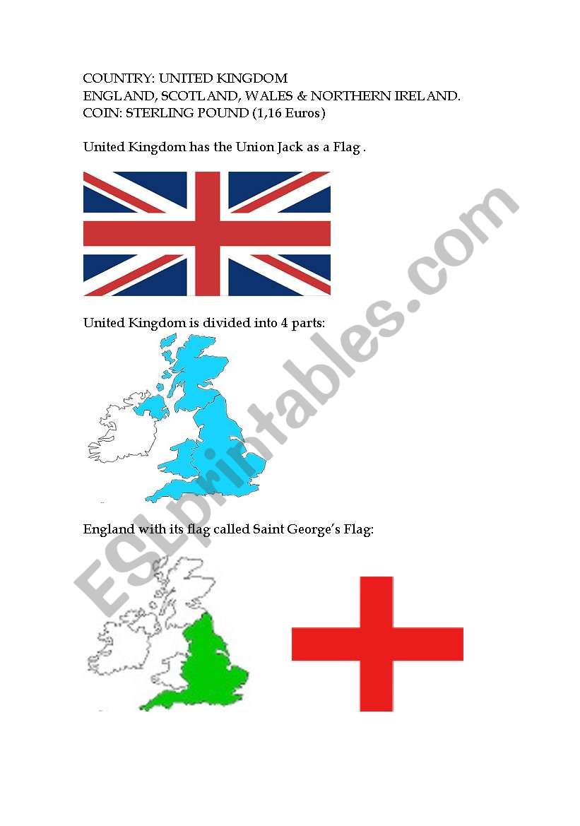 United Kingdom and flags worksheet