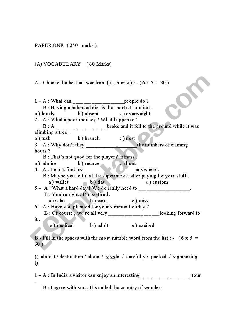 9th test worksheet