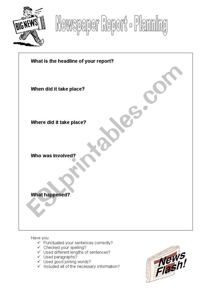 Newspaper Planner worksheet