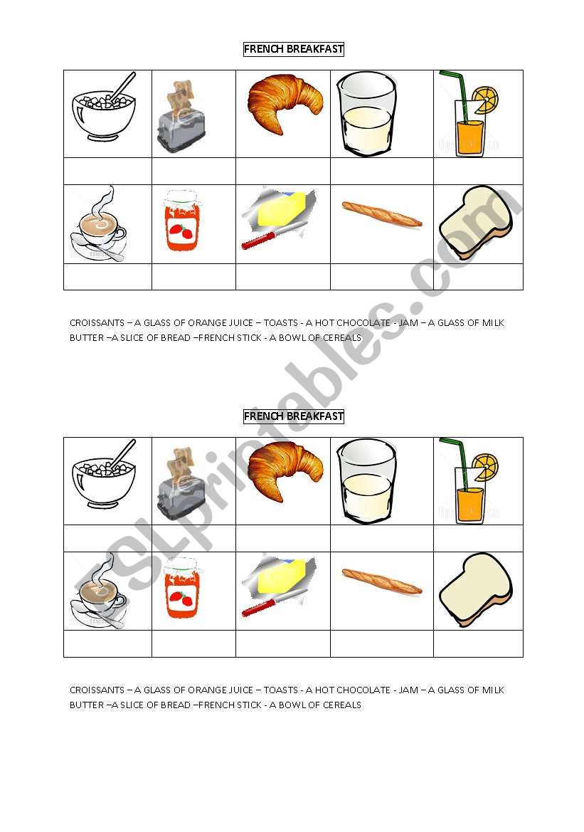 French breakfast worksheet