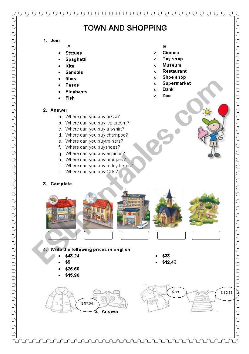TOWN AND SHOPS worksheet