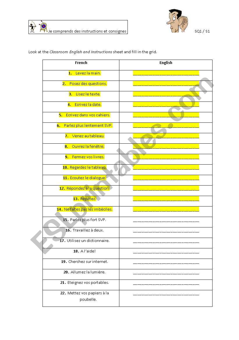 Classroom English worksheet