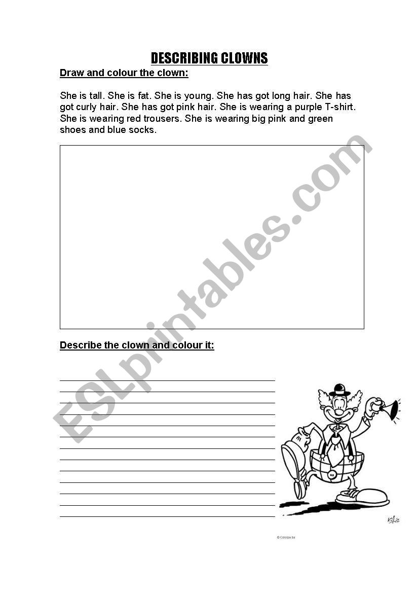 Describing Clowns worksheet