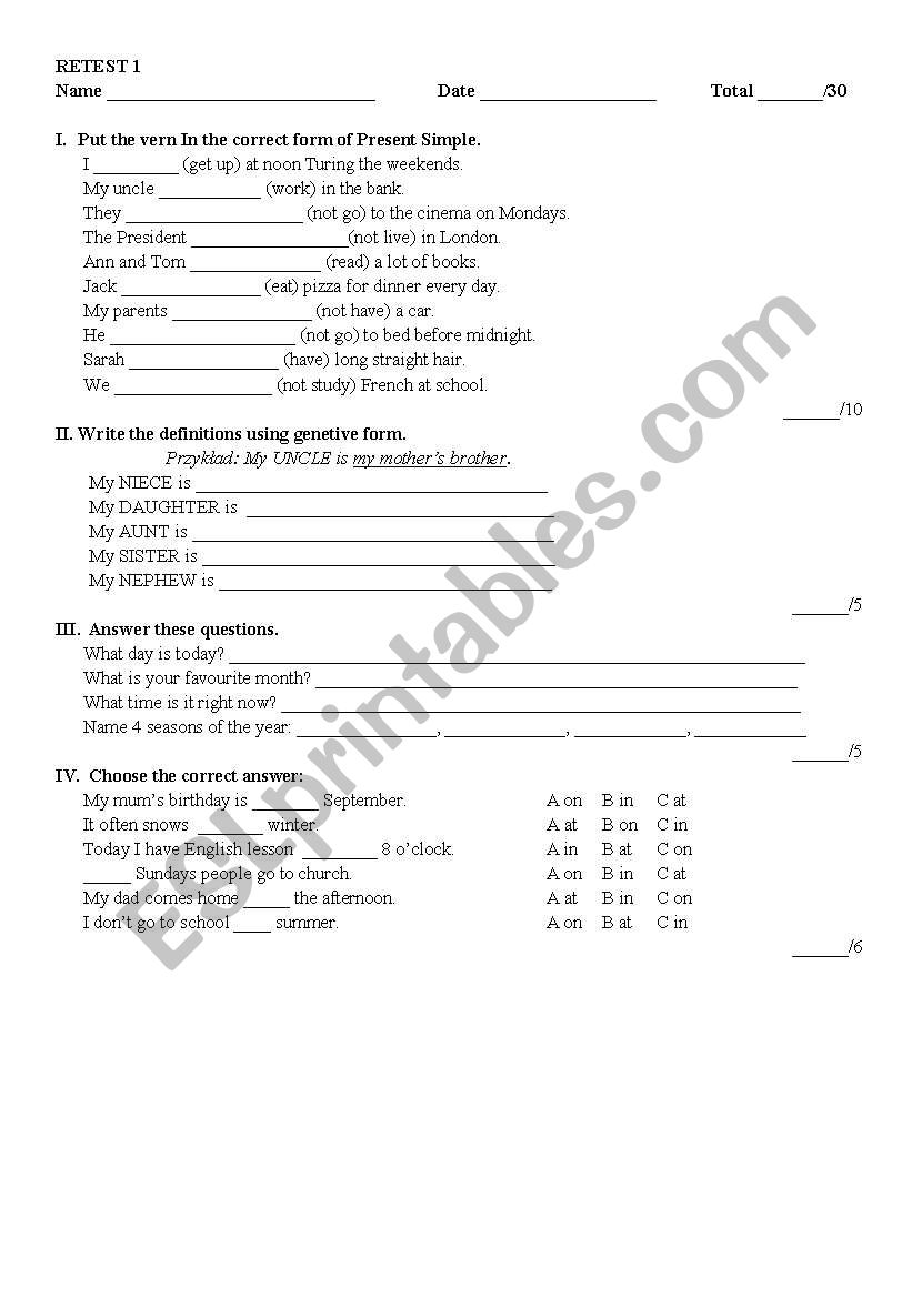 Test for teenagers - introduction