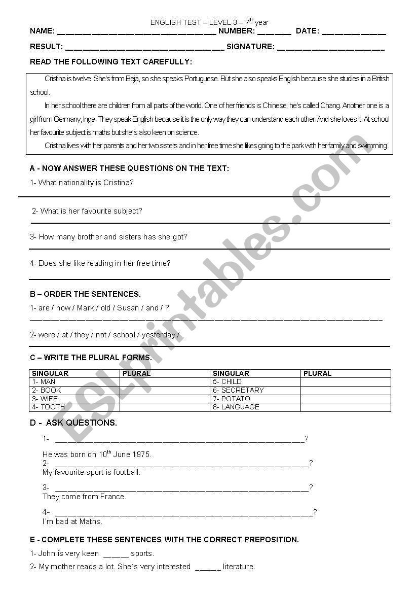 exercises worksheet