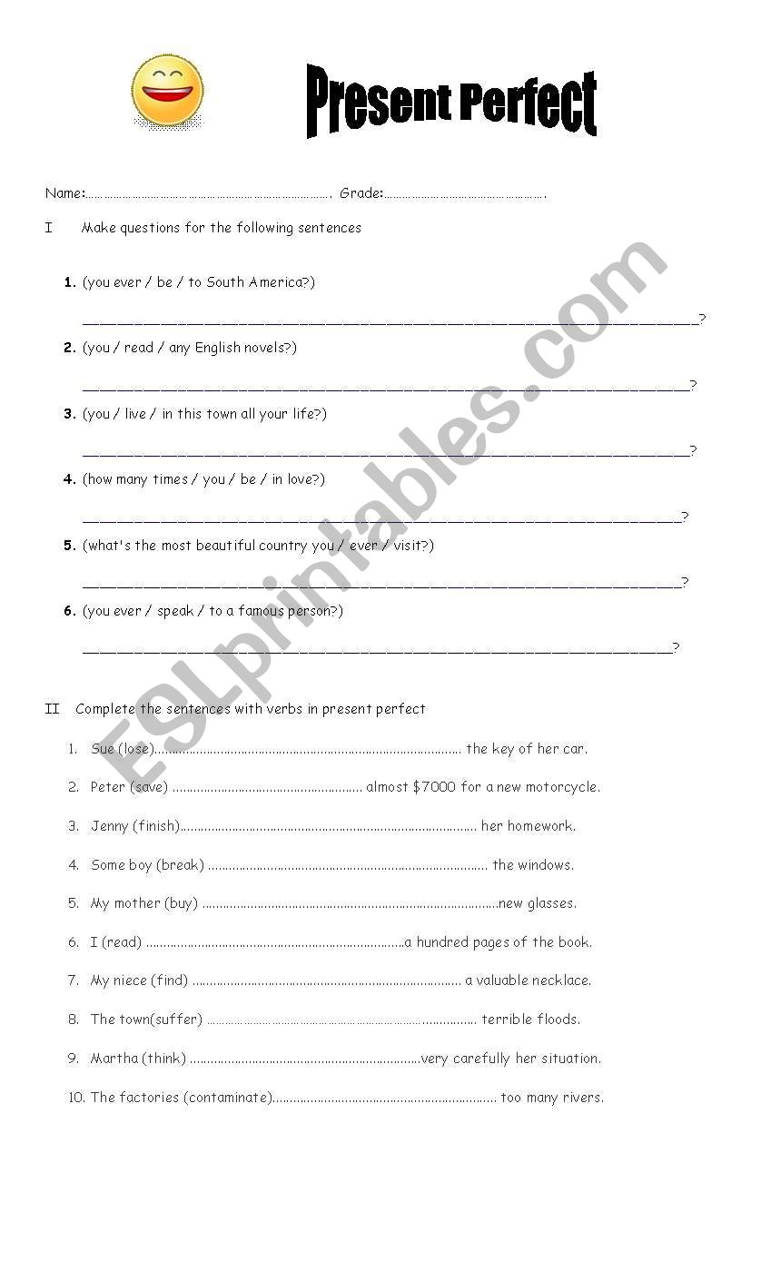 present perfect activity worksheet