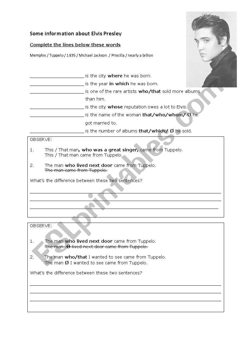 relative clause worksheet