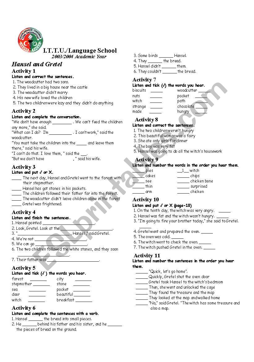 Listening comprehension worksheet