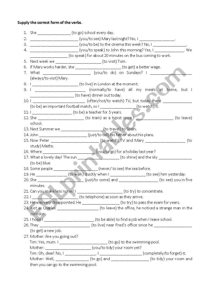 Verb Tenses worksheet