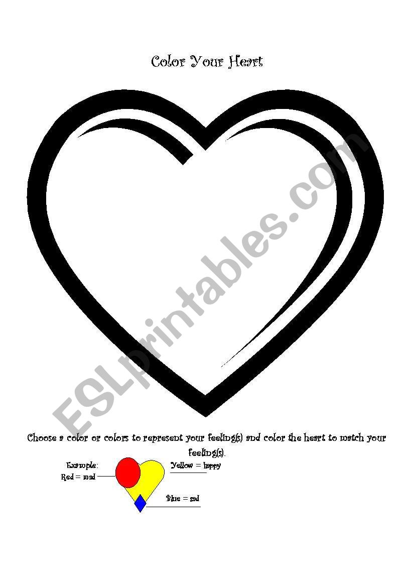 Color your Heart (Feelings) worksheet