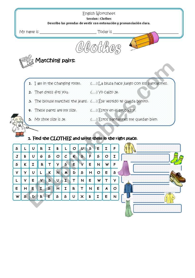 Clothes worksheet