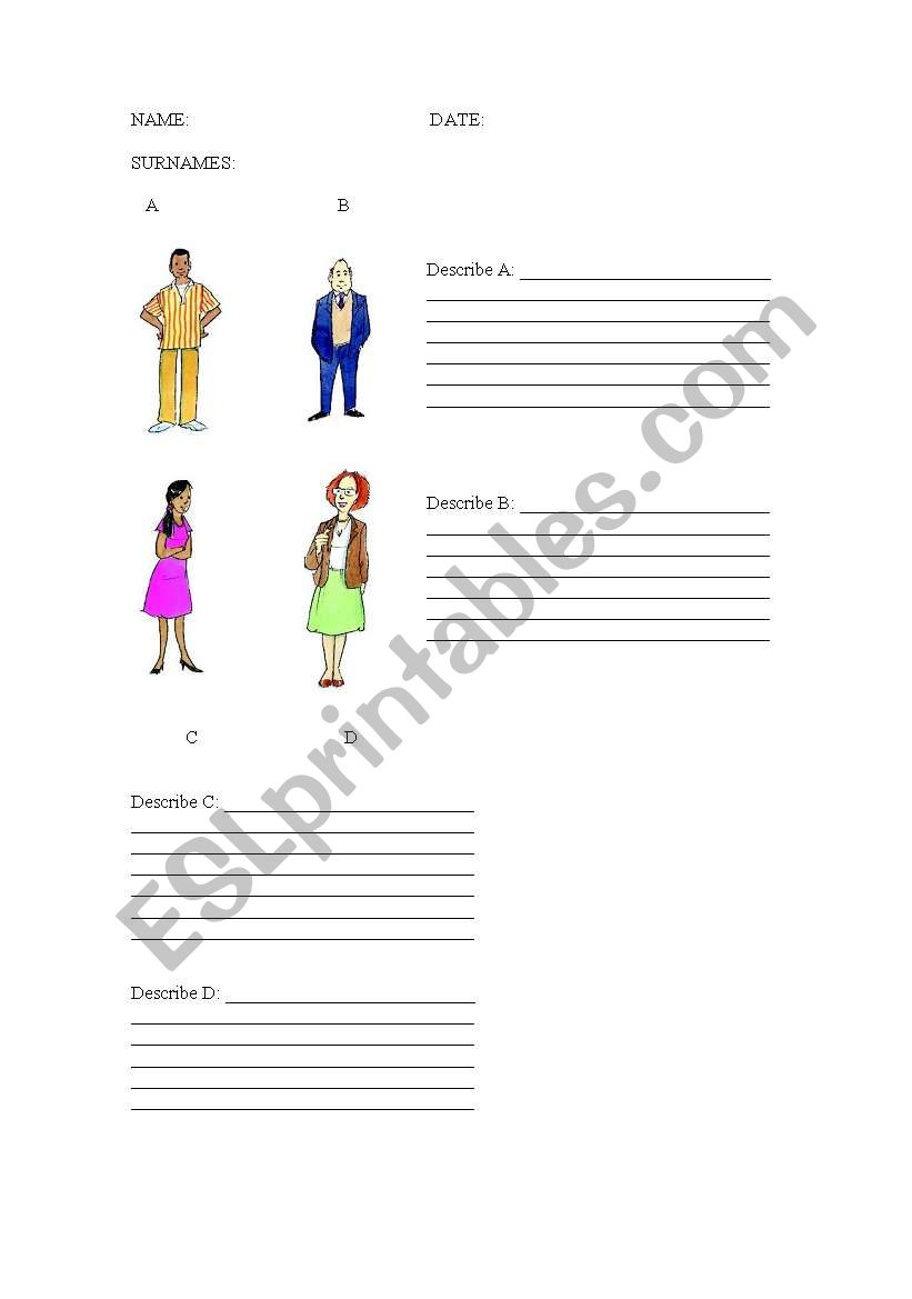 describing people worksheet