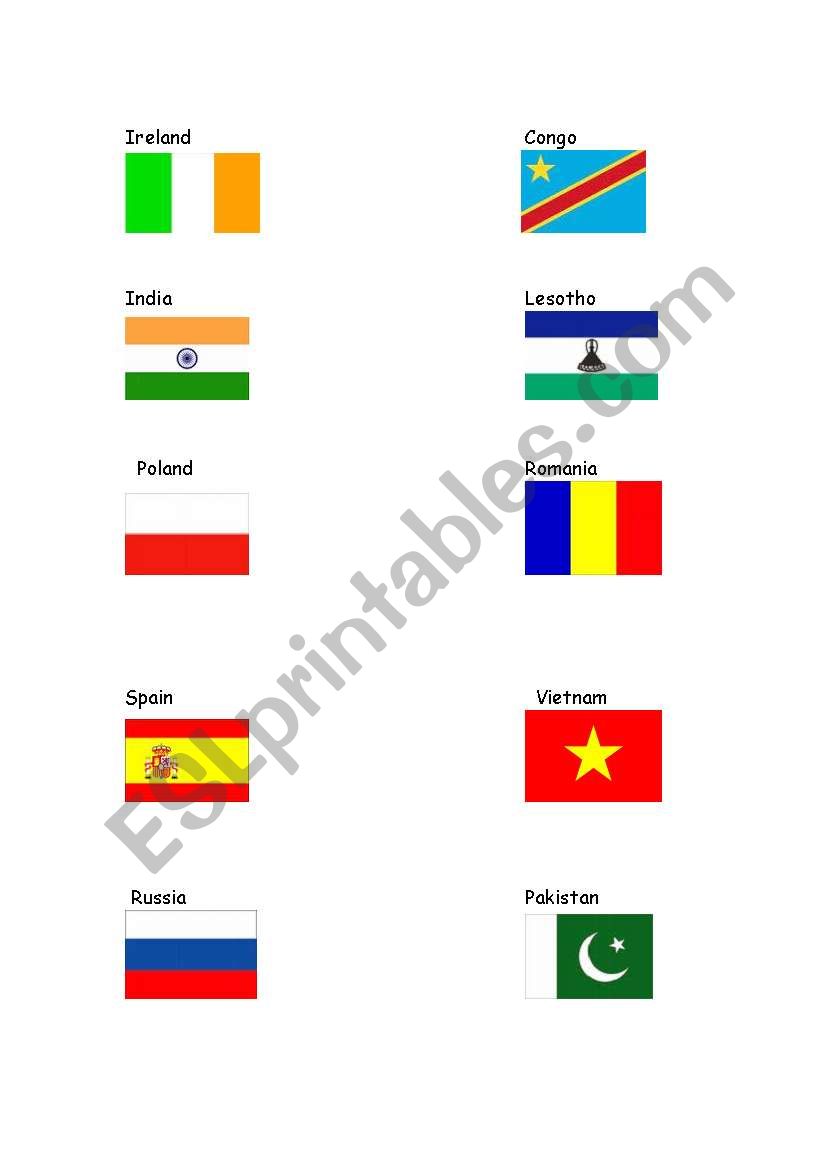 flags of different countries worksheet