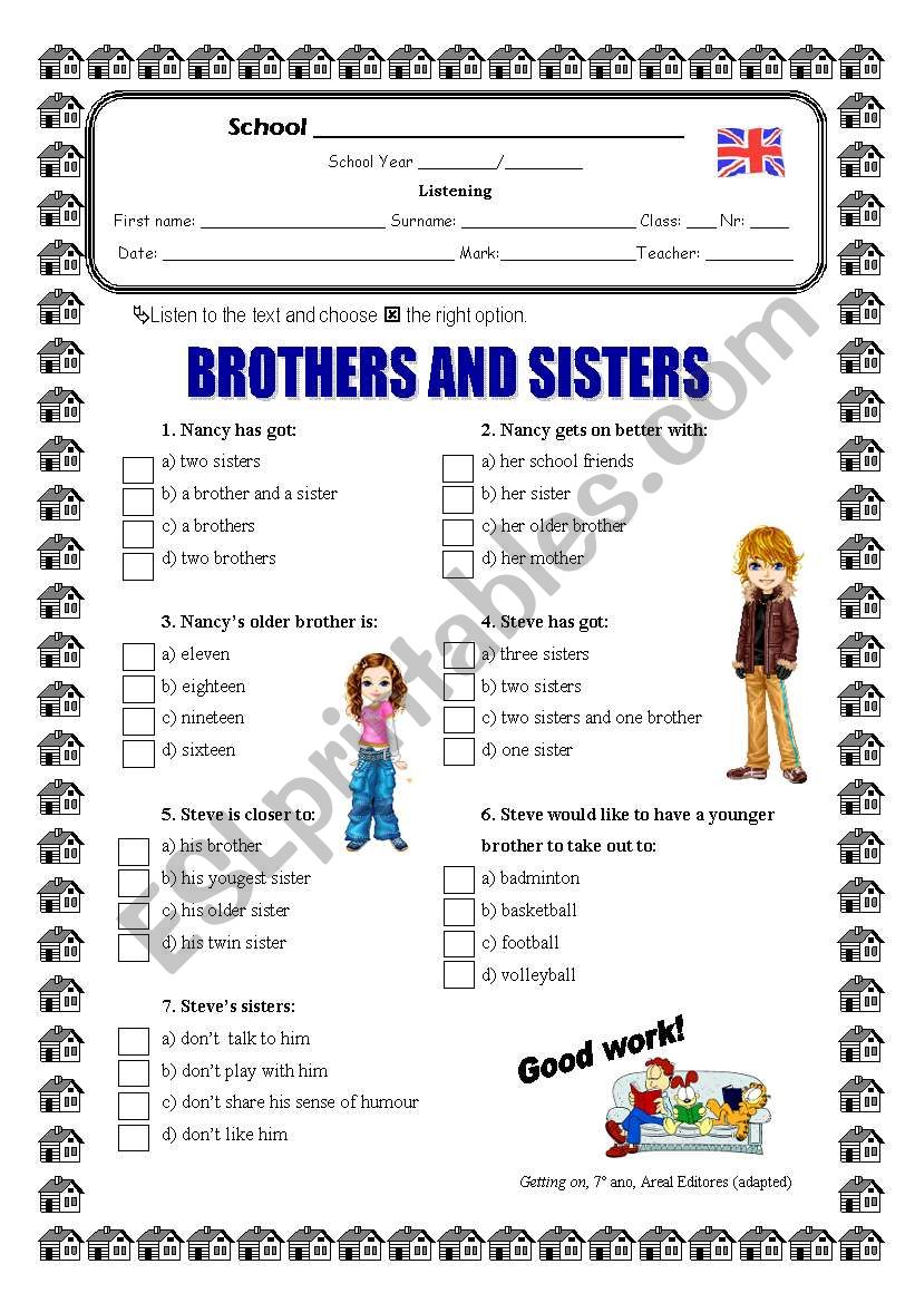 Brothers And Sisters ESL Worksheet By Joanadelmar