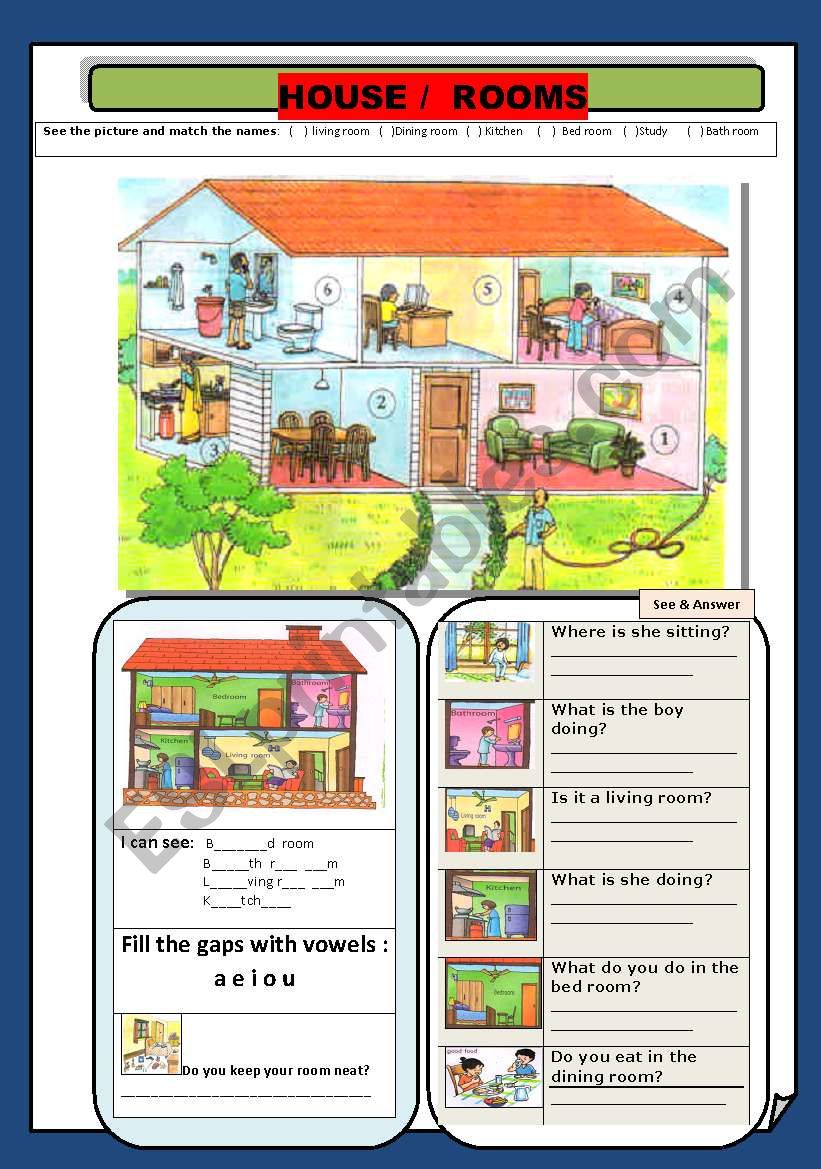 Rooms in the house - ESL worksheet by mytijana