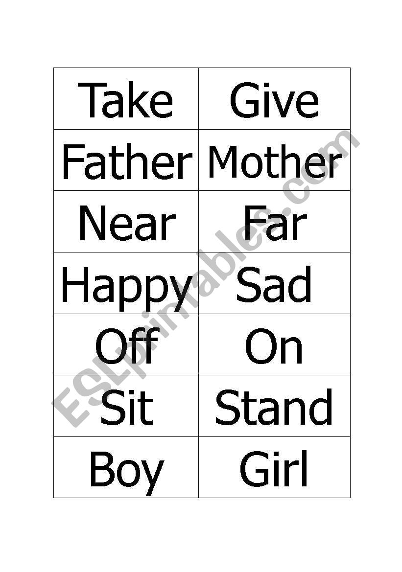 Antonyms - Pairs game worksheet