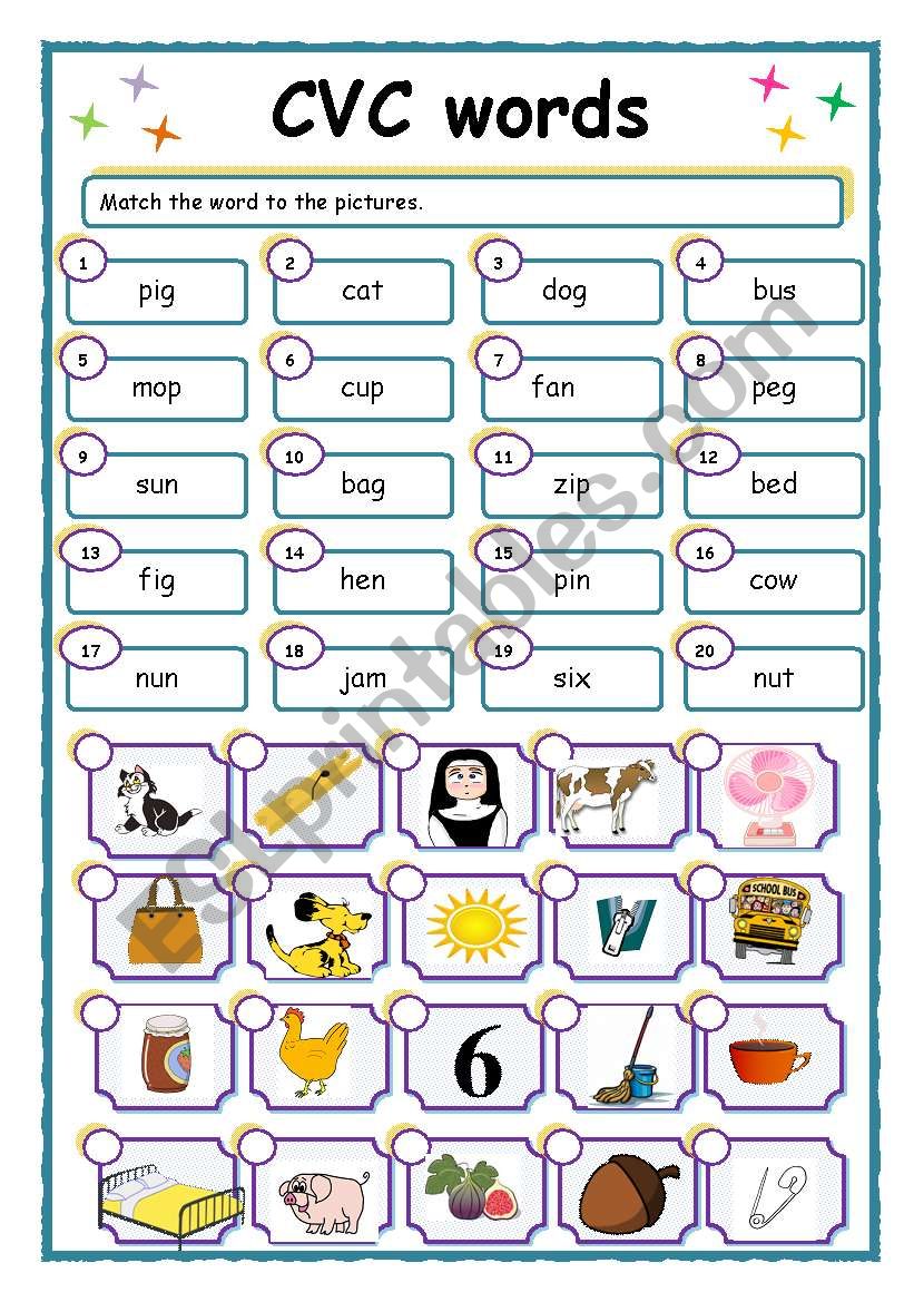 CVC Words Matching ESL Worksheet By GerbrandEeckhout