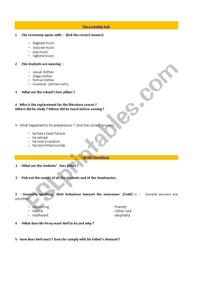 Dead poets society study of the first scene ( first 5 ´) - ESL