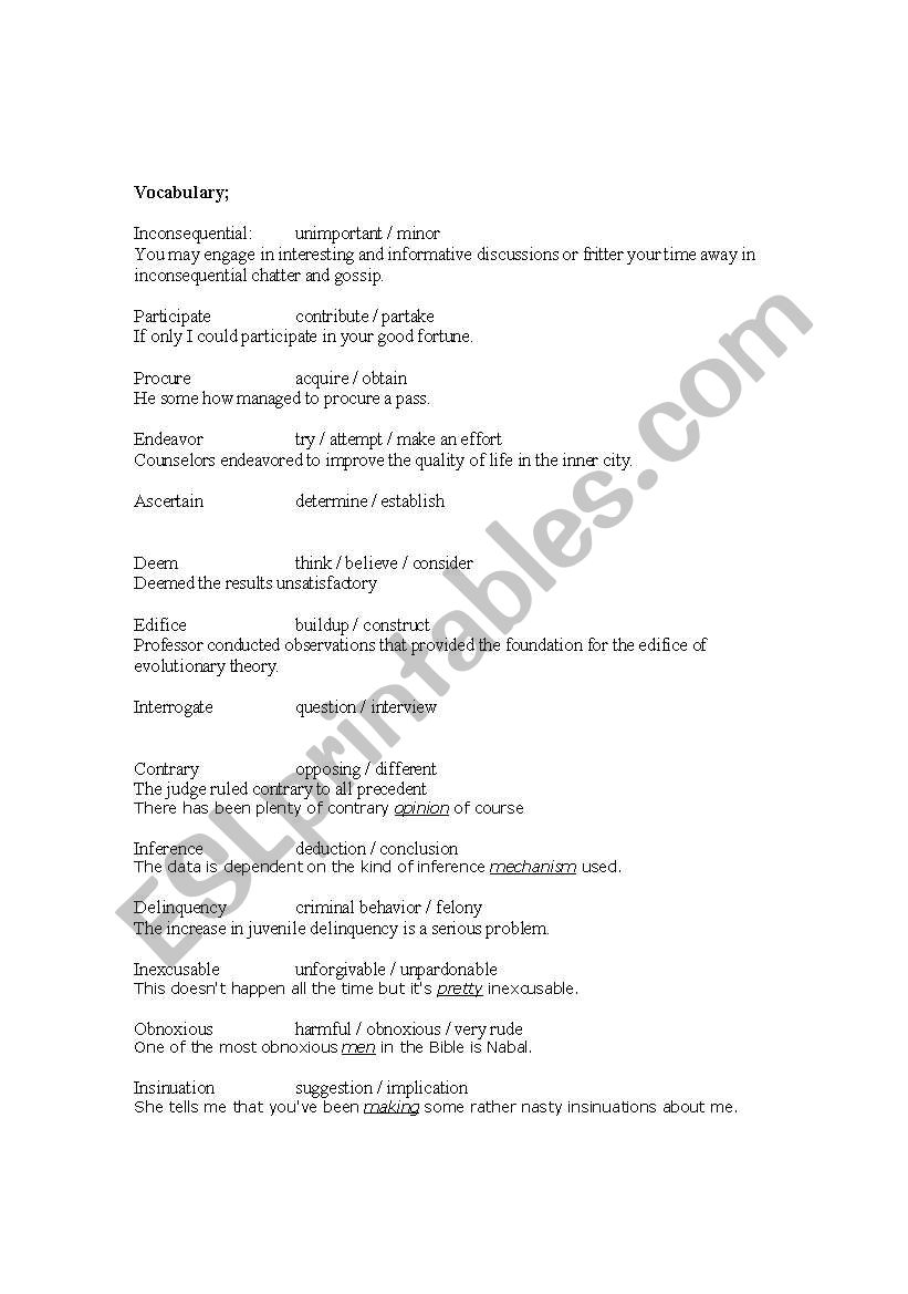 english vocabulary worksheet