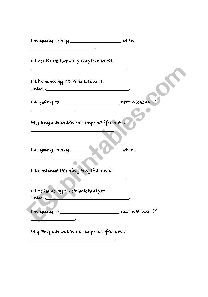 1st conditional grass skirt worksheet