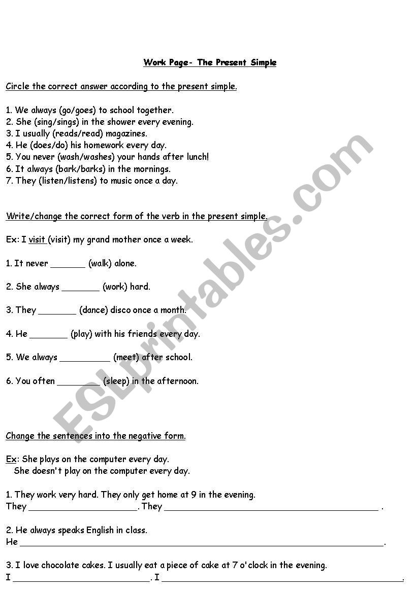 present simple- practice worksheet