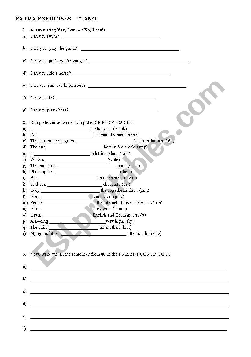 Exercises for 7th grade worksheet