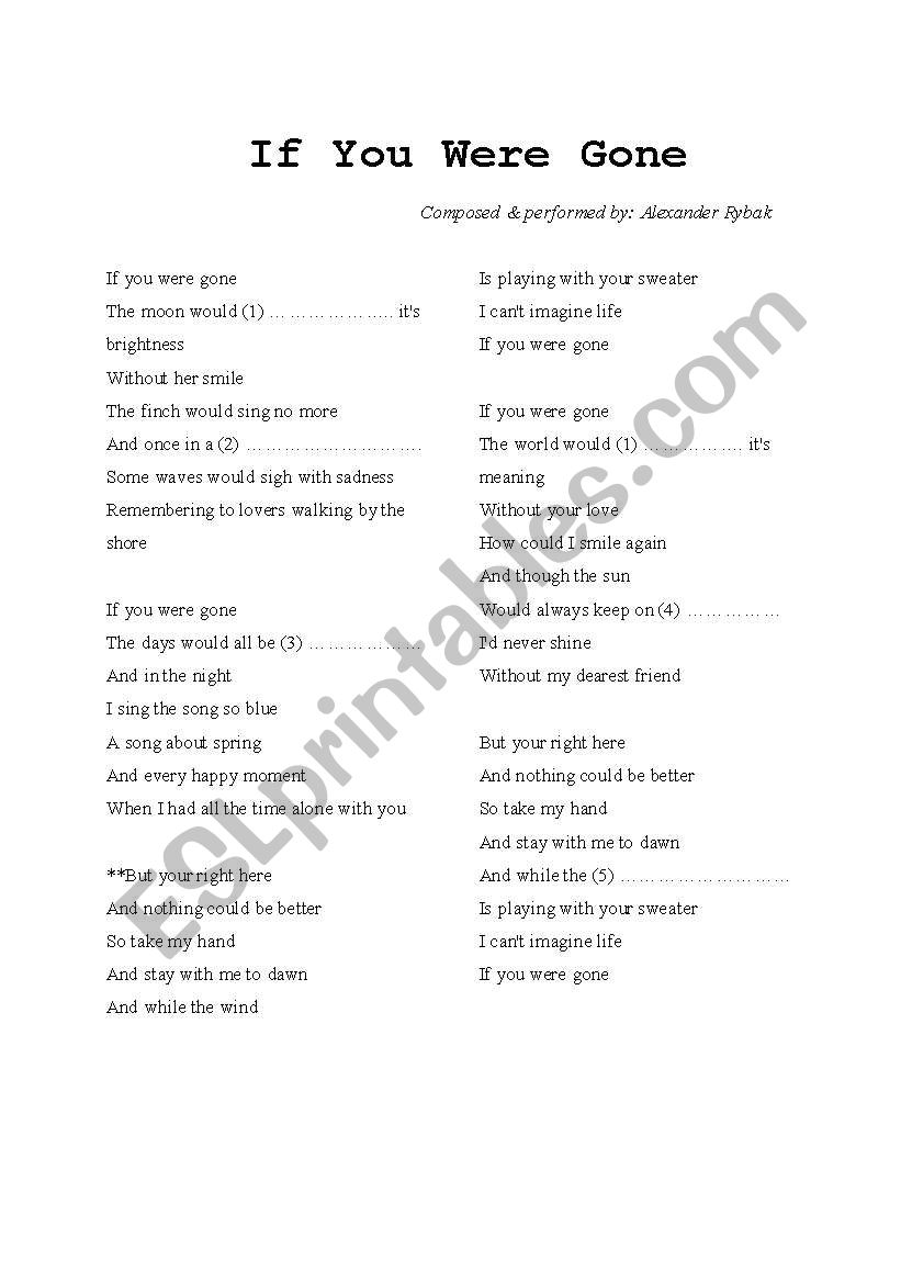 If you were gone worksheet