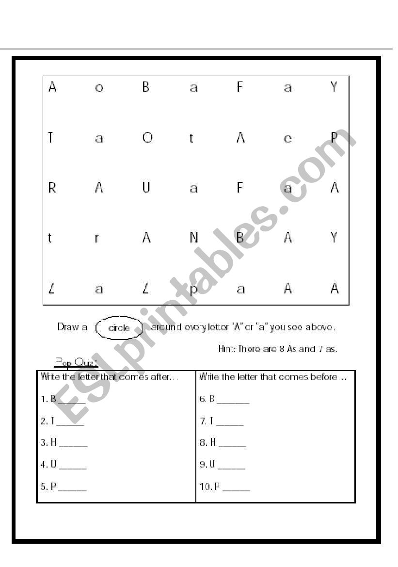 alphabet worksheet