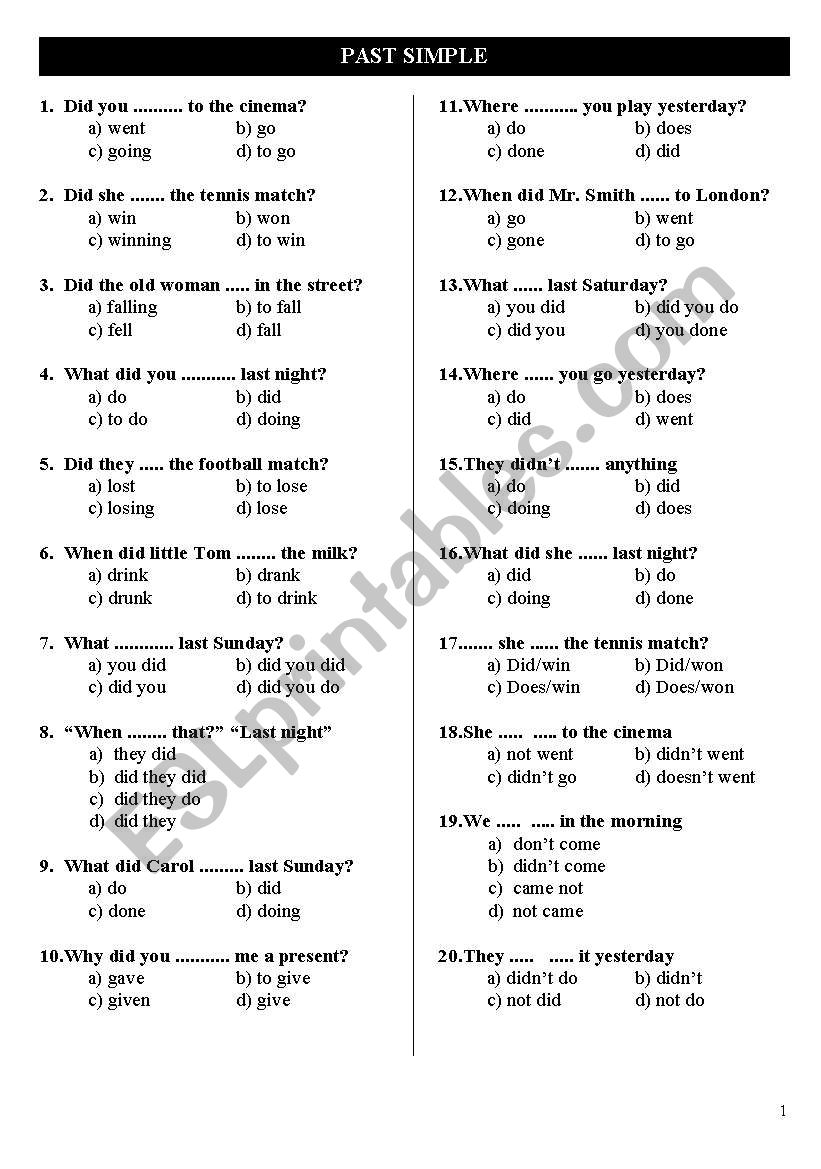 past tense - ESL worksheet by tokac