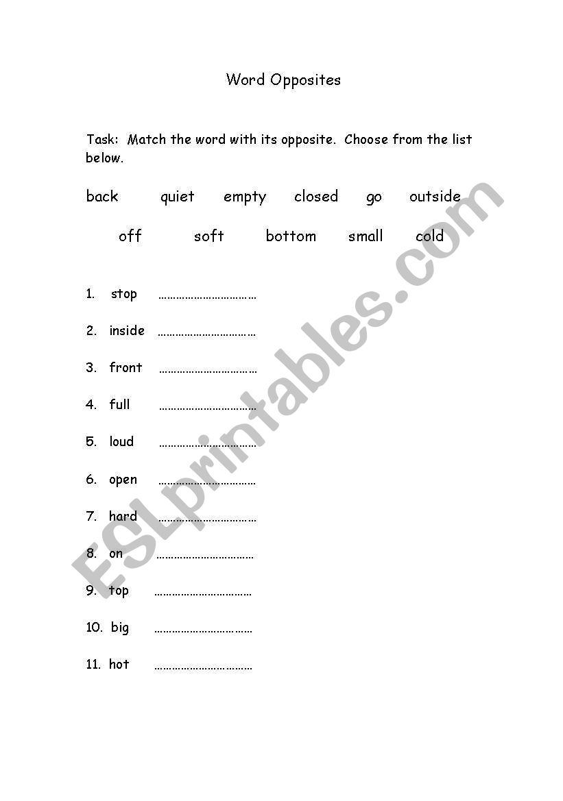 opposites worksheet