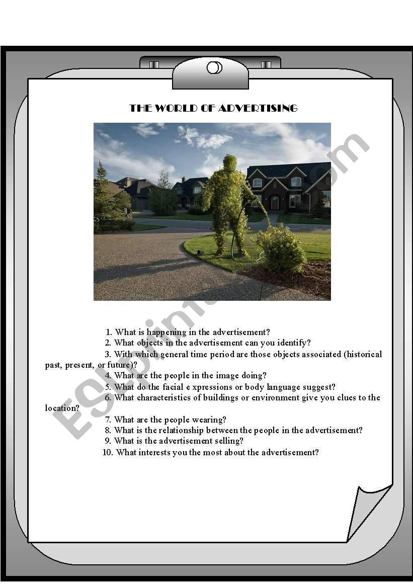 THE WORLD OF ADVERTISING worksheet