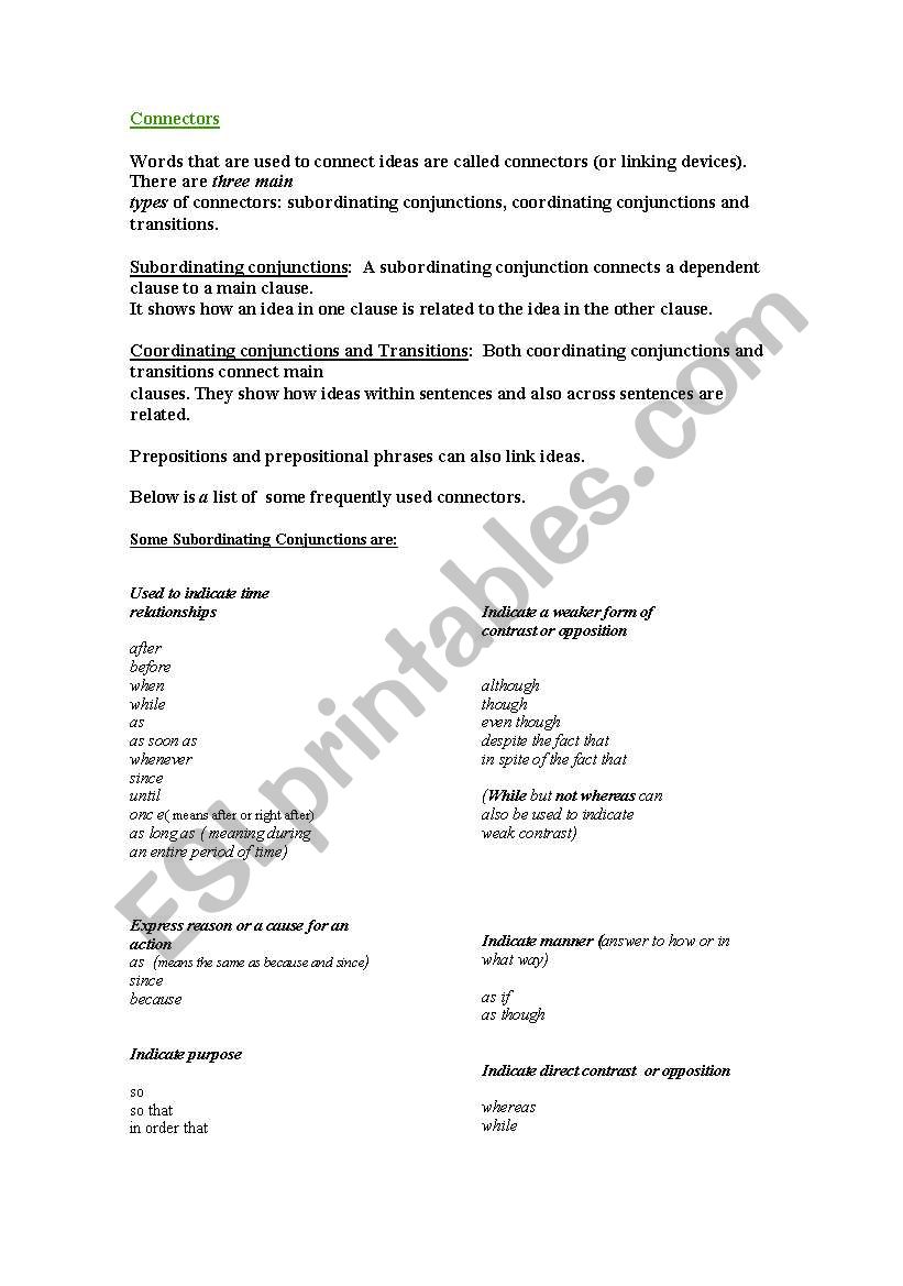 connectors worksheet